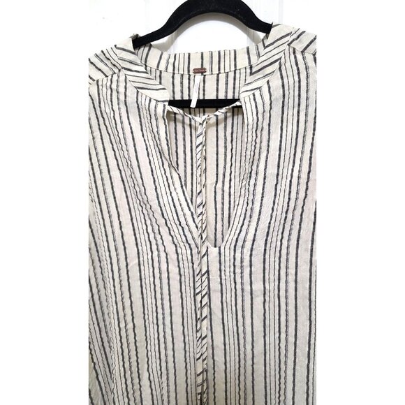 Free People Rhythm Of The Night Cream Striped Long-Sleeve Oversize Tunic Size S - Picture 5 of 8